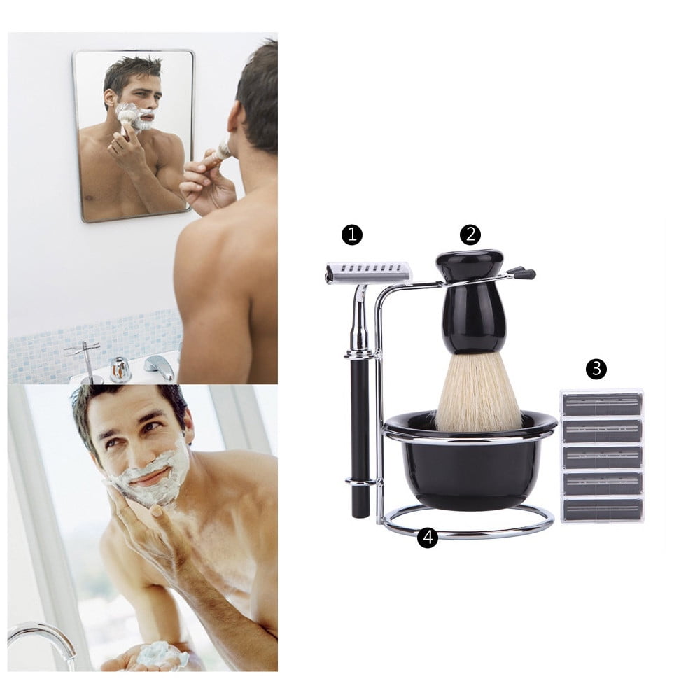 Shaving Brush Set Stainless Steel Shaving Stand and Soap Cup Kit