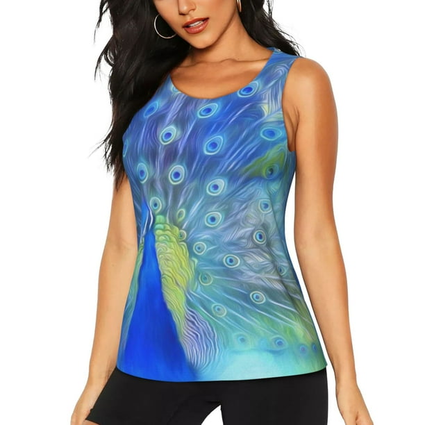 Fotbe Peacock Blusas Sin Mangas para Mujer – Estilo Casual, Corte Suelto, Slim-Fit, Cuello Redondo Deportivo, Tops de Verano para Gimnasio y Yoga-Large