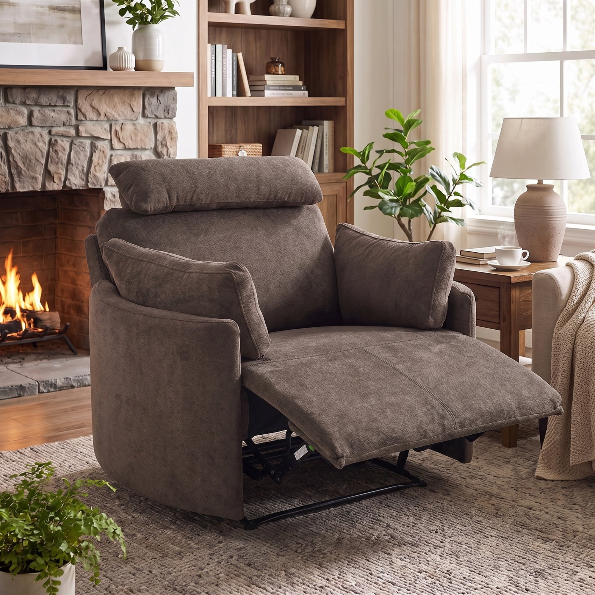 Christopher Knight Home Modern Oversized Manual Recliner Chair with Adjustable Headrest and Pillows, Brown