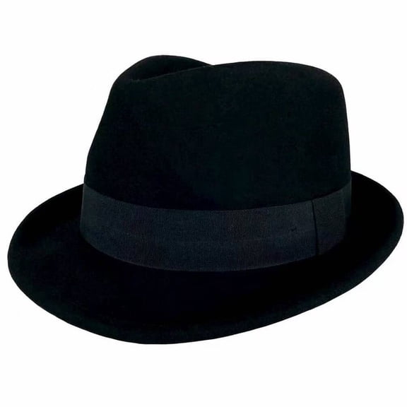 FREEBIRD99 100% Wool Felt Panama Fedora Hat Short Brim Trilby Flat Hat for Men Women - Black - no M decoration - size L