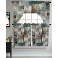 thumbnail image 3 of Blue Brown Geometric Swag Valance and Tier Curtains 24'' Length Set, Modern Ombre Abstract Art Light Filtering Kitchen Curtains, Tier Curtain Valances for Bathroom/Living Room/Bedroom/Café, 3 of 6