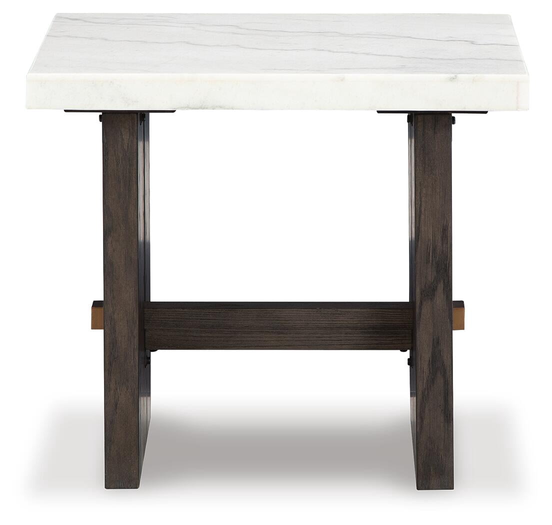 Signature Design by Ashley Burkhaus Traditional End Table with Marble Tabletop, Dark Brown & White