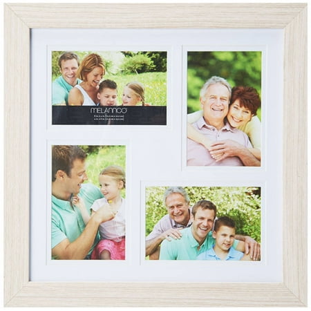 Melannco 4 Opening Natural Wood Photo Collage Picture Frame