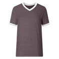 thumbnail image 4 of Fgnfyis T Shirts for Women Summer Women's V Neck Color Block Short Sleeve T Shirt for Everyday Wear Pair with Jeans and Casual Pants Comfortable Stylish Womens Tops Light Purple XL, 4 of 5