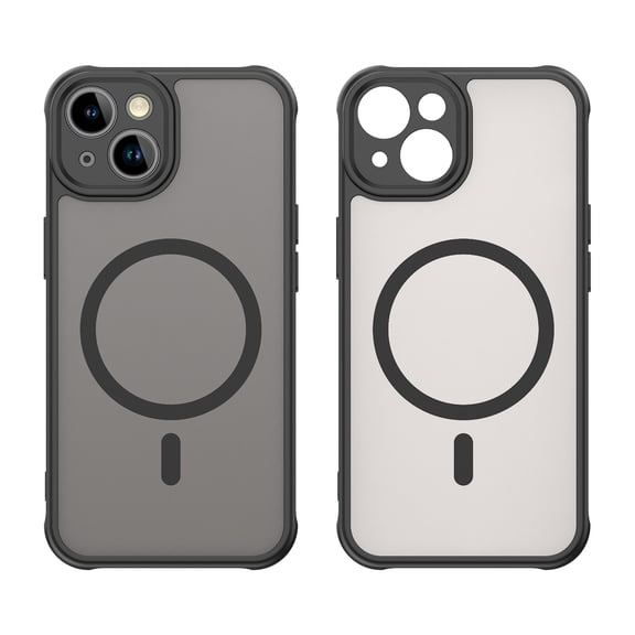 ELEHOLD Case for iPhone 15 Plus, Shockproof Magnetic Transparent Frosted Phone Case,Wireless Charging Support,Black