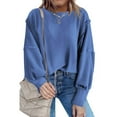 thumbnail image 5 of Skpblutn Plus Size Oversized Sweatshirt for Women Tops Over D Crewneck Solid Side Slit Pullover Slouchy Fit Winter Fall Long Sleeve Round Neckline Casual Sweatshirts, 5 of 8