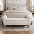 thumbnail image 6 of 55''W Storage Bench for Bedroom End of Bed, Mid-Century Corduroy Upholstered Storage Bench with Rolled Armed, White, 6 of 12