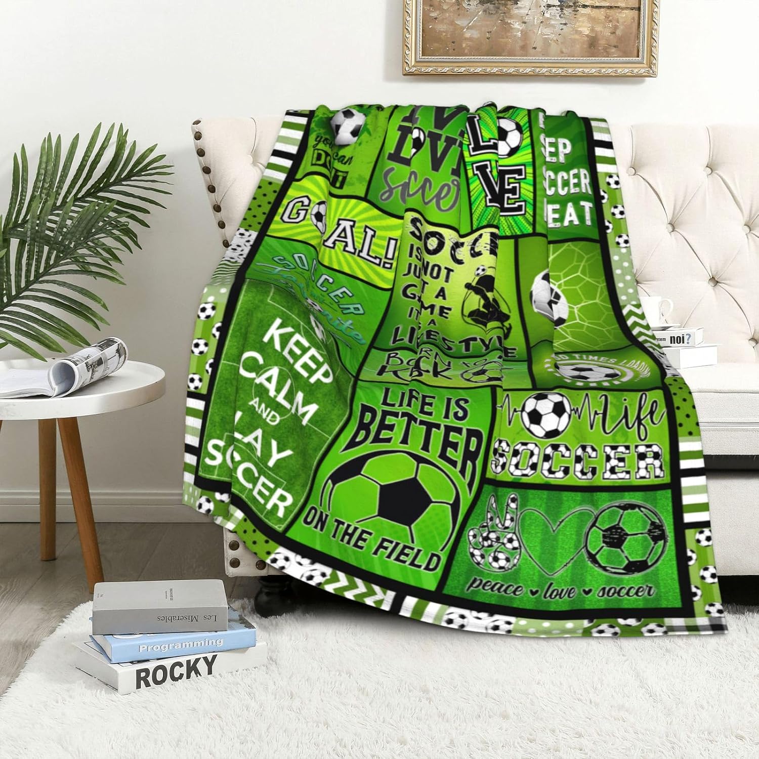 Soccer Blanket Ultra Soft Flannel Soccer Throw Blanket Soccer Gifts for Boys Men Soccer Team Soccer Lover Gifts for Kids Teens Adults 50"x40"