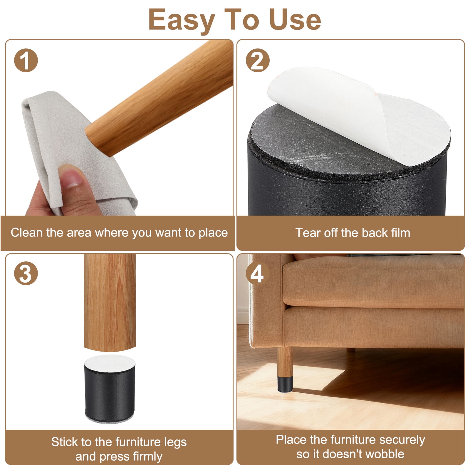 4 Pack Round Self-Adhesive Furniture with Felt Pads 2.36"x1.18", White
