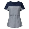 thumbnail image 7 of Zwiiyzr Nursing Tops for Breastfeeding Maternity Shirts for Women Round Neck Pregnant Stripe Short Sleeve Blouse Maternity Summer Clothes Navy, 7 of 7