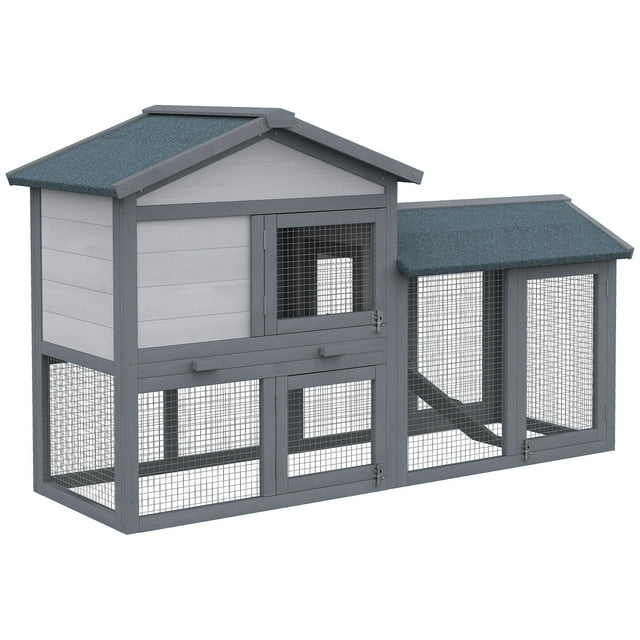 PawHut Clapier en Bois pour Lapin Cage pour Lapin avec Enclos Gris Foncé