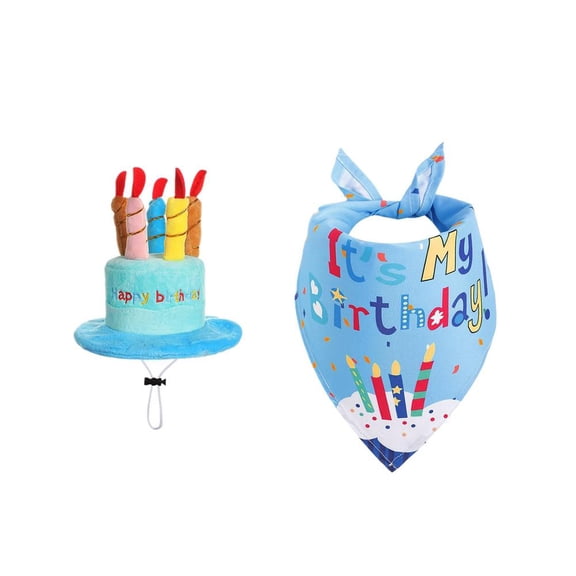 Dog Birthday Hat and Bandana Set, Puppy Birthday Outfit with Plush Cake Hat, Adjustable Pet Costume for Small Dogs Cats, Party Decorations, Photo Props, Gotcha Day Celebration