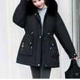 thumbnail image 2 of DeHolifer Women's Cotton Coat Plus Size Solid Color Zipper Long Sleeve Comfy Winter Warm Hoodies Down Coat Black 3XL, 2 of 6