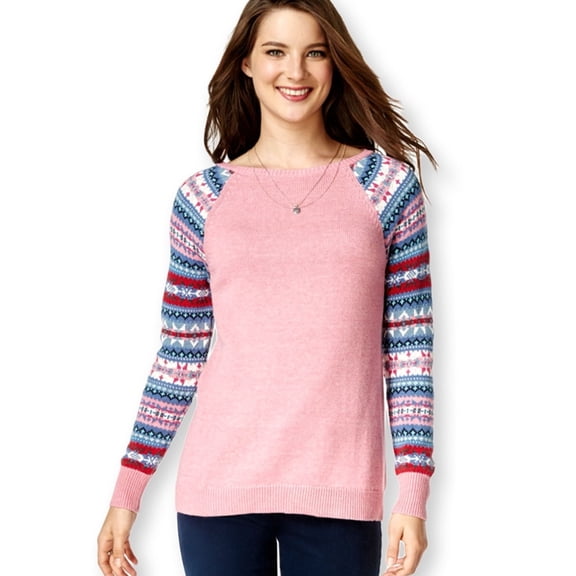 American Living Womens Fair-Isle Sleeves Pullover Sweater, Pink, XX-Large