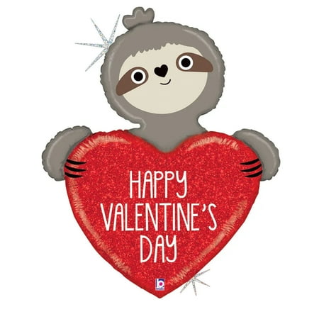 Valentine Sloth Holographic 35" Foil Balloon, 1ct