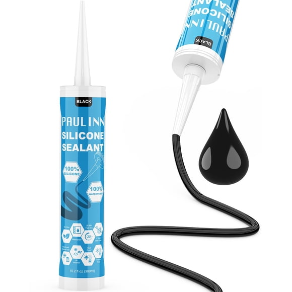 PAULINN Black Silicone Sealant,100% Waterproof Silicone Adhesive Caulk for Rv Marine Home Window Roof Door Kitchen Bathroom Bathtub Shower Auto Leak Seal, 10.2 Oz, 1 Pack