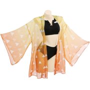Miccostumes Women Two Piece Beach Swimsuit Anime Bathing Suit Lace Up Swimwear Set with Orange Sheer Kimono Haori Cover up, M