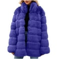 thumbnail image 3 of Juebong Women's Faux Fur Coat Overweight Thick Long Sleeve Shaggy Winter Jacket Extremely Cold Weather Warm Furry Open Front Parka Outerwear Blue,L, 3 of 7