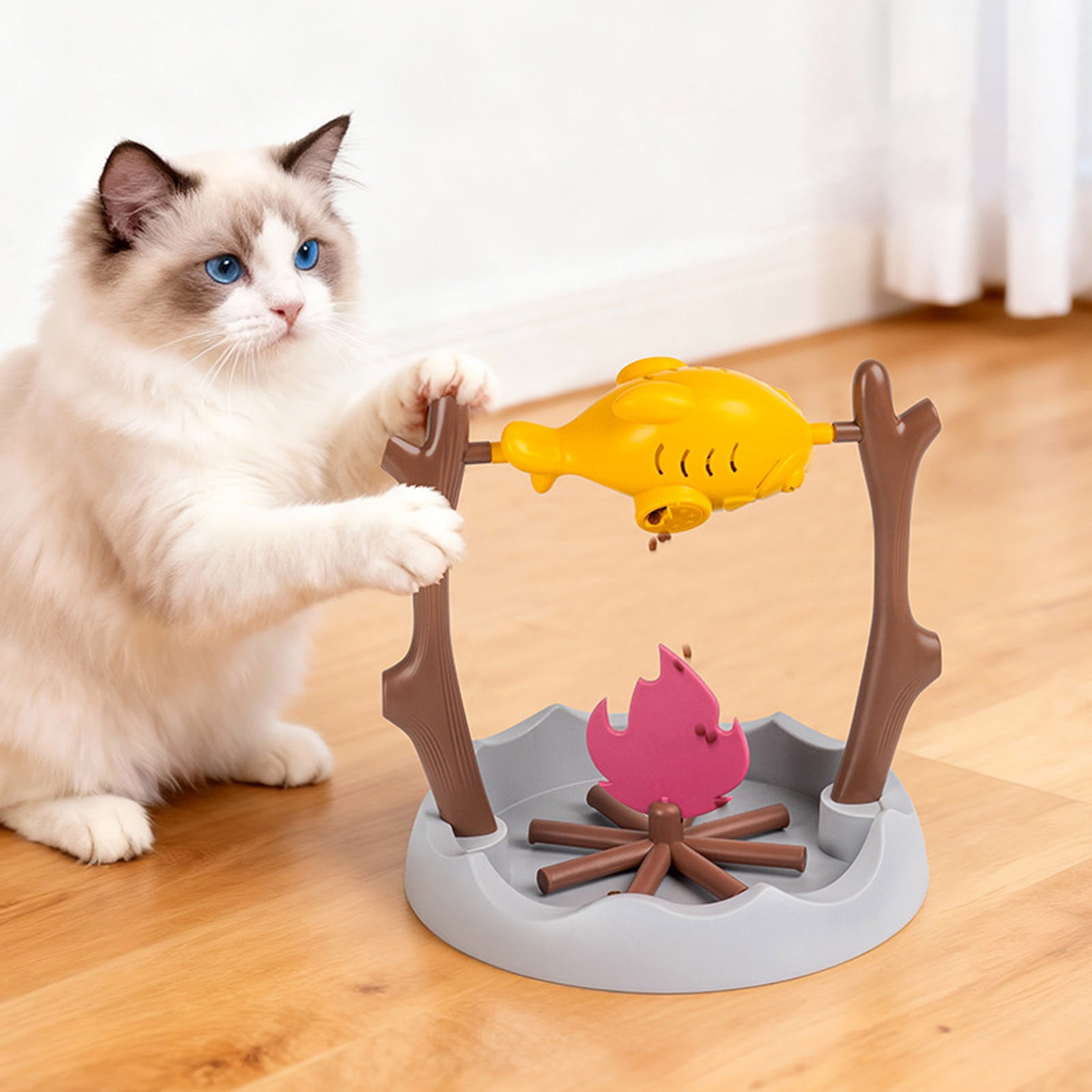 3 Ports Interactive Cat Slow Feeder Dry Food Dispensing Puzzle Toy Foraging Mental Stimulation Leakage Feeding Toy For Indoor Cat Kitty Grey