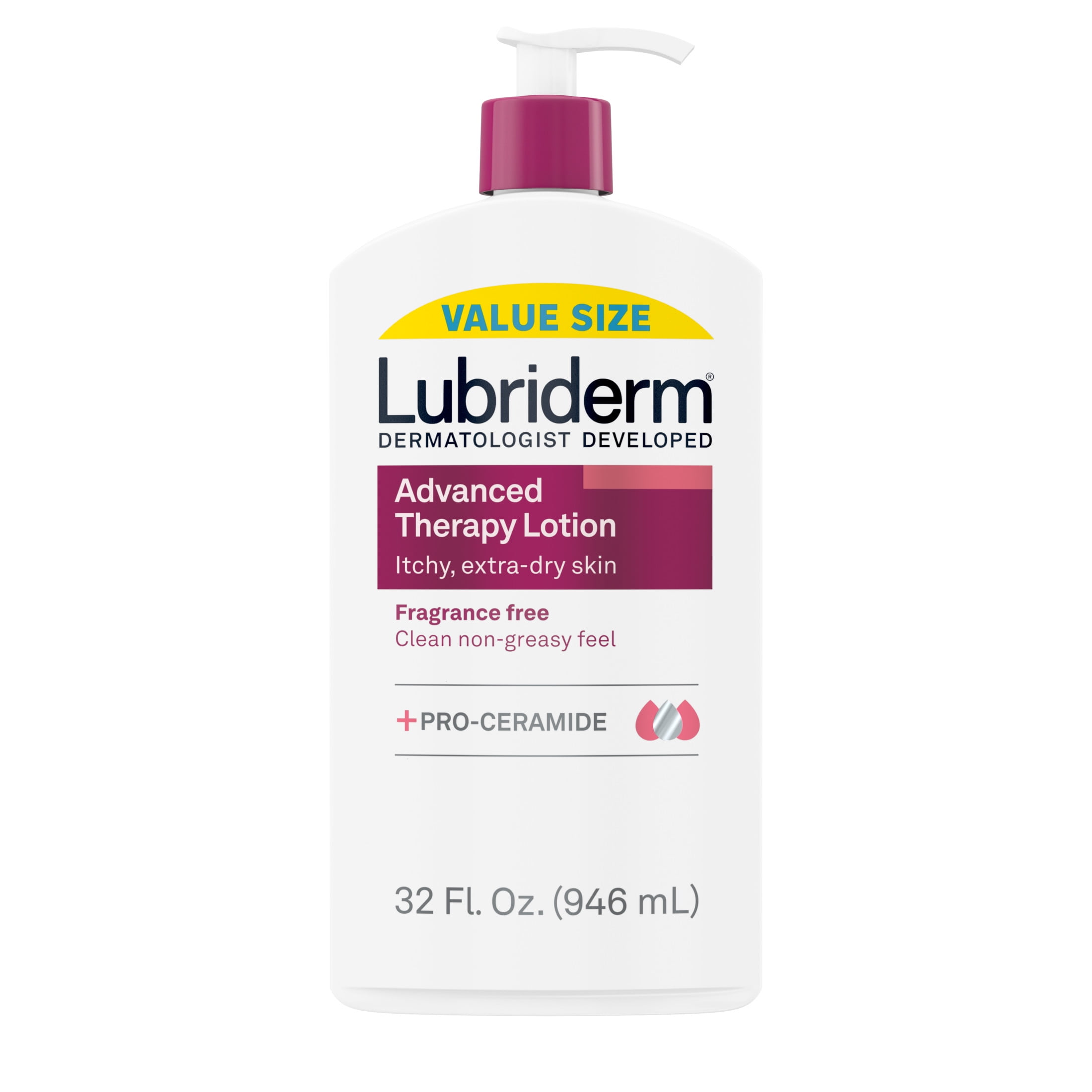 (3 pack) Lubriderm Advanced Therapy Body Lotion, Fragrance Free, 32 Fl oz