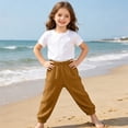 thumbnail image 5 of Hurxie Toddler Baby Girls Elastic Waist Pants Soft Harem Bloomers Summer Long Pants Brown,4 Years, 5 of 7
