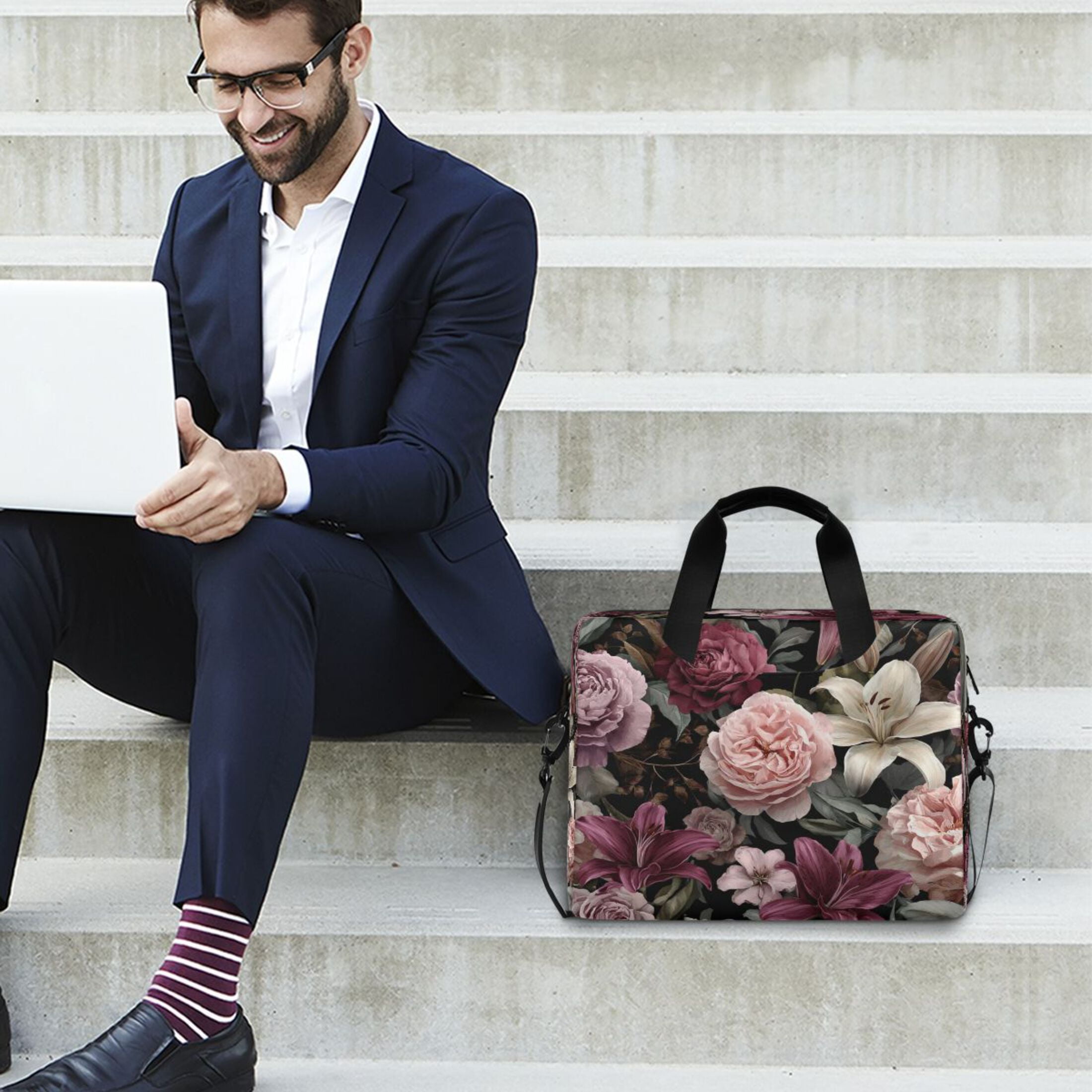 Laptop Bag Laptop Briefcase 15.7 x 3 x 11.8 Inches Laptop Bag Briefcases Laptop Storage Travel Laptop Bag Work Laptop Bag Dark Gray Flowers
