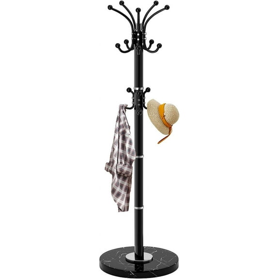 Metal Heavy Duty Coat Rack Stand, Modern 360 °   Roraty Freestanding Coat Rack Natural Marble Base, White Coat Racks Hall Tree Hanger Stand with 16 Hooks for Entryway, Office