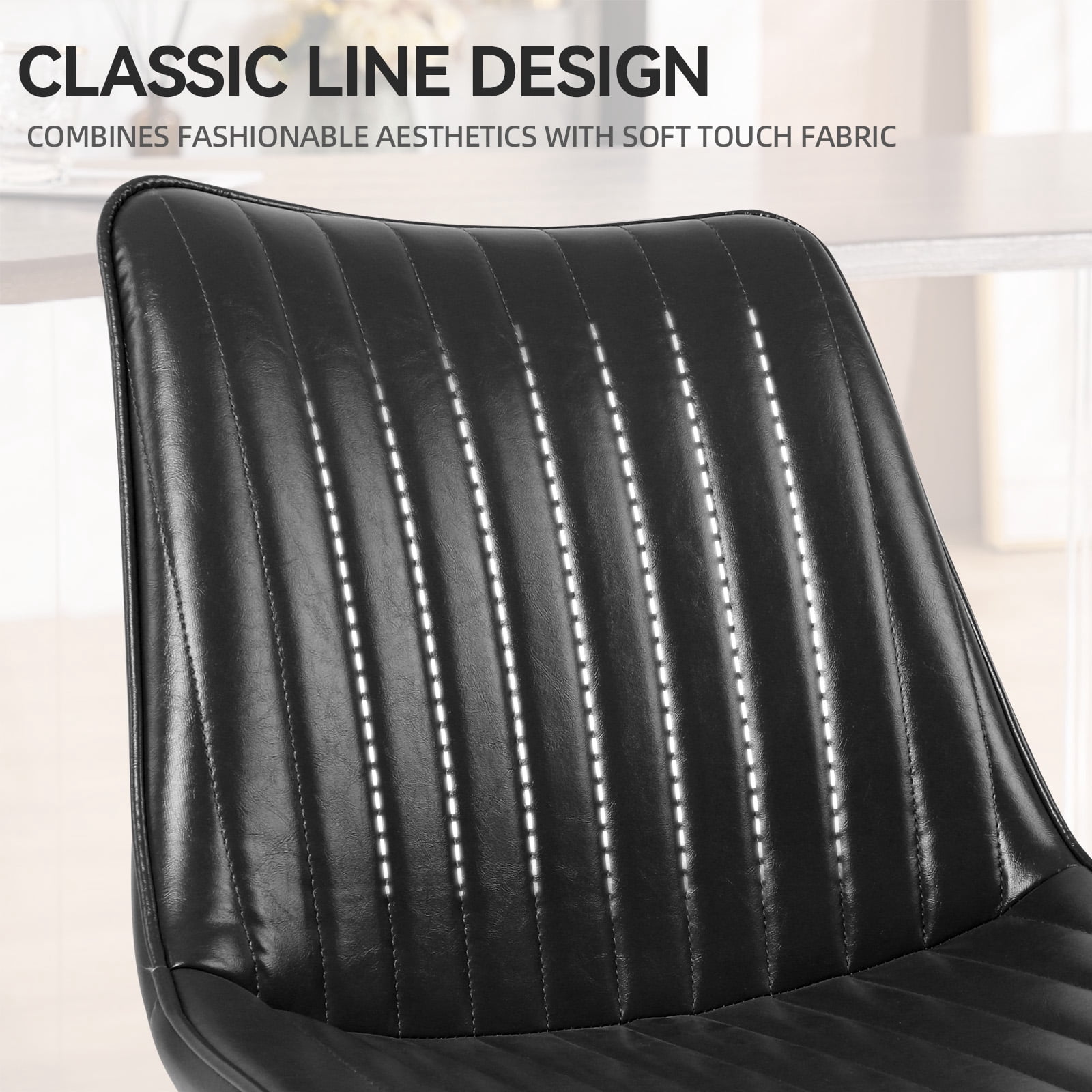 MOONMISS Dining Chair Set of 2,Rubberwood Frame Covered in Polyurethane Synthetic Leather,Black
