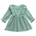 thumbnail image 6 of Canrulo Toddler Kids Baby Girls Solid Clothes Long Sleeve Dress Cotton Linen Dresses Green 1-2 Years, 6 of 8