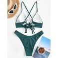 thumbnail image 4 of ZAFUL Women Swimsuit Cinched Ribbed Lace Up Brazilian Bikini Swimwear Deep Green M, 4 of 6