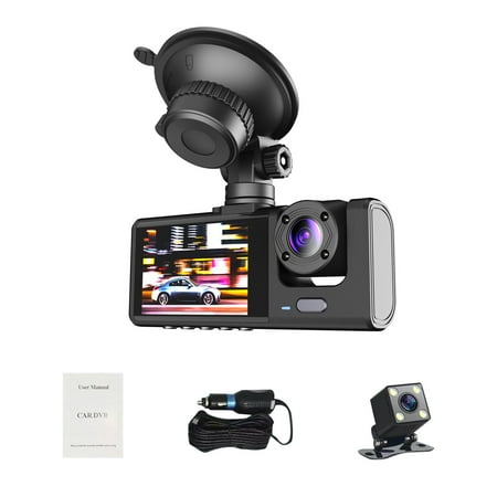 Aumotop 3 Channel Dash Cam Front and Rear Inside, 1080P Dash Camera for Cars, Dashcam Three Way Triple Car Camera with IR Night Vision, Loop Recording, G-Sensor, Parking Monitor, One-Key Lock