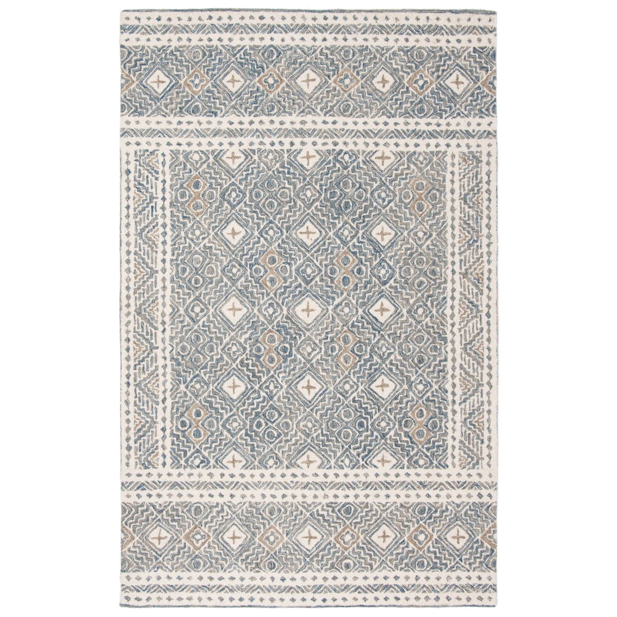 SAFAVIEH Micro-Loop Aditya Abstract Geometric Runner Rug, Blue/Ivory, 2'3" x 7'