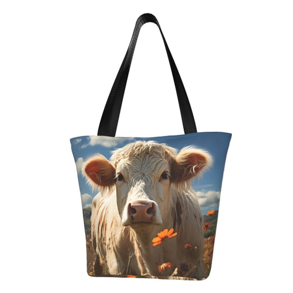 Haiem Daisy Meadow Cow Pattern Shoulder Bag - Durable and Spacious Tote Bag,Versatile Shopping Bag