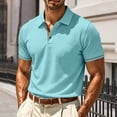 thumbnail image 2 of FINALGANG Men Lapel Collar Short Sleeve Polo Shirt Waffle Grid Texture Contrast Button Placket Slim Business Casual Breathable Knit Top Leisure Tops XXL, 2 of 8