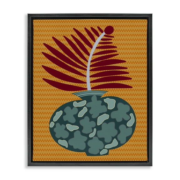 Stupell Industries Modern Vase on Yellow Plants & Flowers Painting Black Floater Framed Canvas Art Print Wall Art, 17 x 21