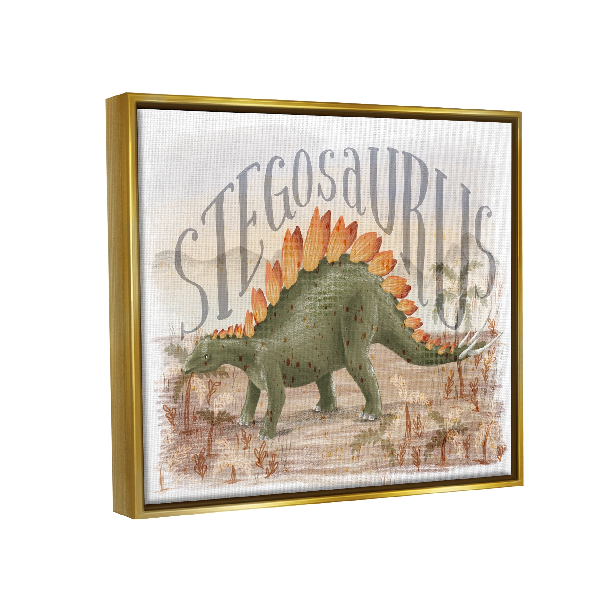 Stupell Industries Stegosaurus In Nature Animals & Insects Painting Gold Floater Framed Canvas Art Print Wall Art, 31 x 25