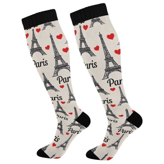 joogoo Paris Tower Hearts Long Socks Women Men Knee High Sock