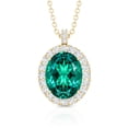 thumbnail image 2 of Rosec Jewels Lab Grown Emerald Pendant Necklace with Diamond Halo for Women - AAAA Grade, 18K Yellow Gold, 2 of 6