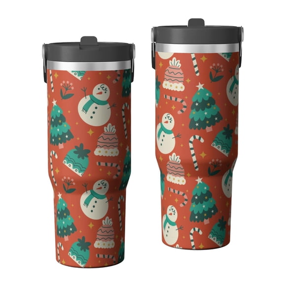 Christmas 30oz Handheld Travel Tumbler with Handle – Double Wall Stainless Steel Insulated Cup, Flip Straw Lid, Leak-Proof & BPA-Free for Hot and Cold Drinks – Durable Coffee & Juice Mug Black