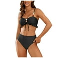 thumbnail image 2 of Linfrsh Bikini Sets for Women High Waisted Two Piece Swimsuit Knot Twist Cutout Color Block Bathing Suit Black,L, 2 of 5