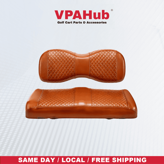 VPAHub Golf Cart Diamond Front Seat Cover Kit, Fits Yamaha G Series/Drive (G29)/ Drive2, OEM Standard Front Seat Cushion, Premium Thick PU Leather, Luxurious Diamond Look, Anti-Scratch (Brown)