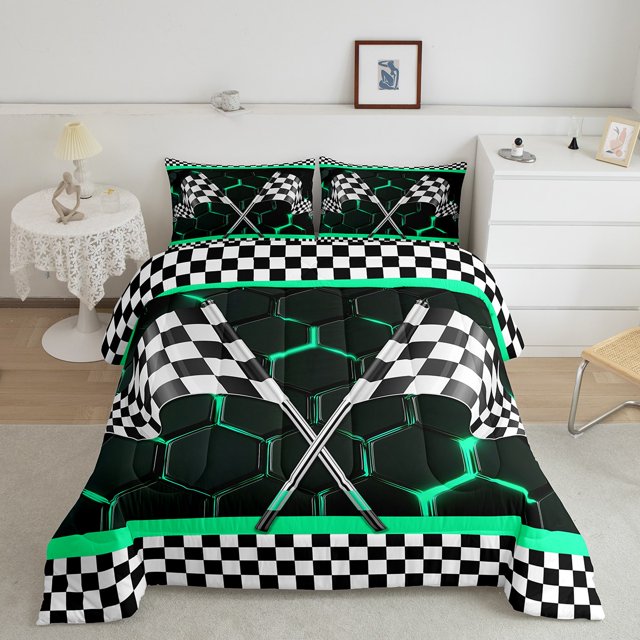 Erosebridal Teens Race Car Bedding King Comforter Set, Speed Sports Down Comforter, Rectangle Geometry Decor, Reversible