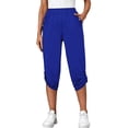 thumbnail image 1 of Women Pants Casual Elastic Waist Cropped Fashion Solid Color With Pocket Blue L, 1 of 7