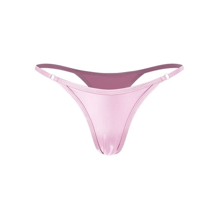 Aiihoo Women s Swimwear Bikini Bottoms High Waist Metallic G-String Underwear Micro Panty Pink S