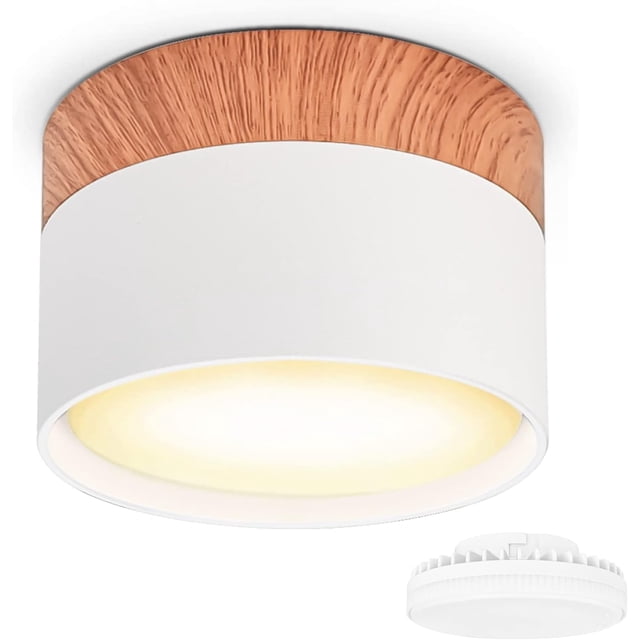 Lámpara nórdica empotrada, luz LED empotrada de superficie para baño y lugar de trabajo, lámpara de techo de madera, luz cálida sin deslumbramiento (eficiencia energética)