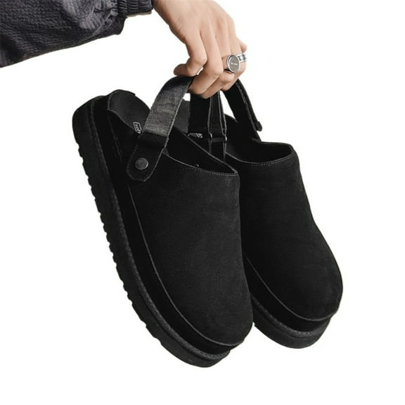 Women’s Suede Leather Closed-Toe Platform Mules with Adjustable Back Strap, Thick Sole Height-Boost Slip-On Clogs, Casual Outdoor Indoor Comfort Walking Loafer Mule Shoes