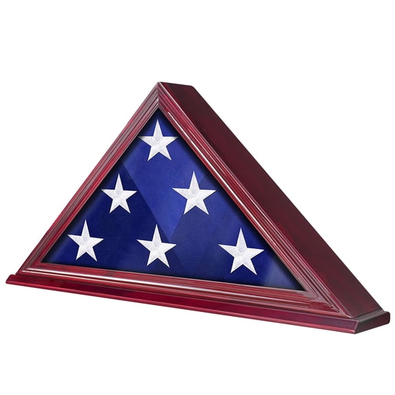 Flag Display Case for American Veteran Burial Flag, 5' x 9.5' Military Flag Shadow Box with HD Tempered Glass and Wall Mounted, Memorial Flag Frame for Folded Funeral Flag Mahogany