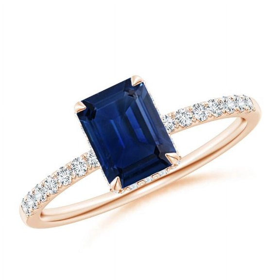 Octagon Shape Blue Sapphire CZ Diamond Cocktail Band Ring Women 925 Sterling Silver Rose Gold Plated September Birthstone Valentine Day Birthday Gift Gemstone Jewelry