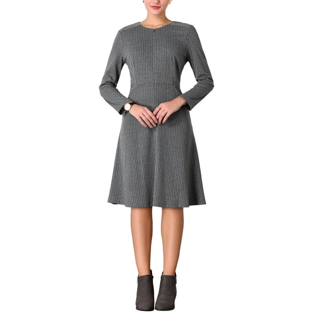 Vestido midi de manga larga con cremallera en el cuello A-Line a rayas para mujer Inspire Chic XL gris