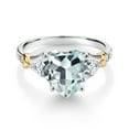 thumbnail image 2 of 925 Silver and 10K Yellow Gold Sky Blue Simulated Aquamarine and White Moissanite and White Diamond Engagement Ring for Women | 3.34 Cttw | Heart Shape 10MM | Gemstone March Birthstone | Size 7, 2 of 3